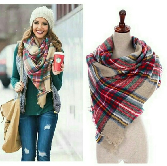 Tan tartan blanket scarf - Picture 6 of 6